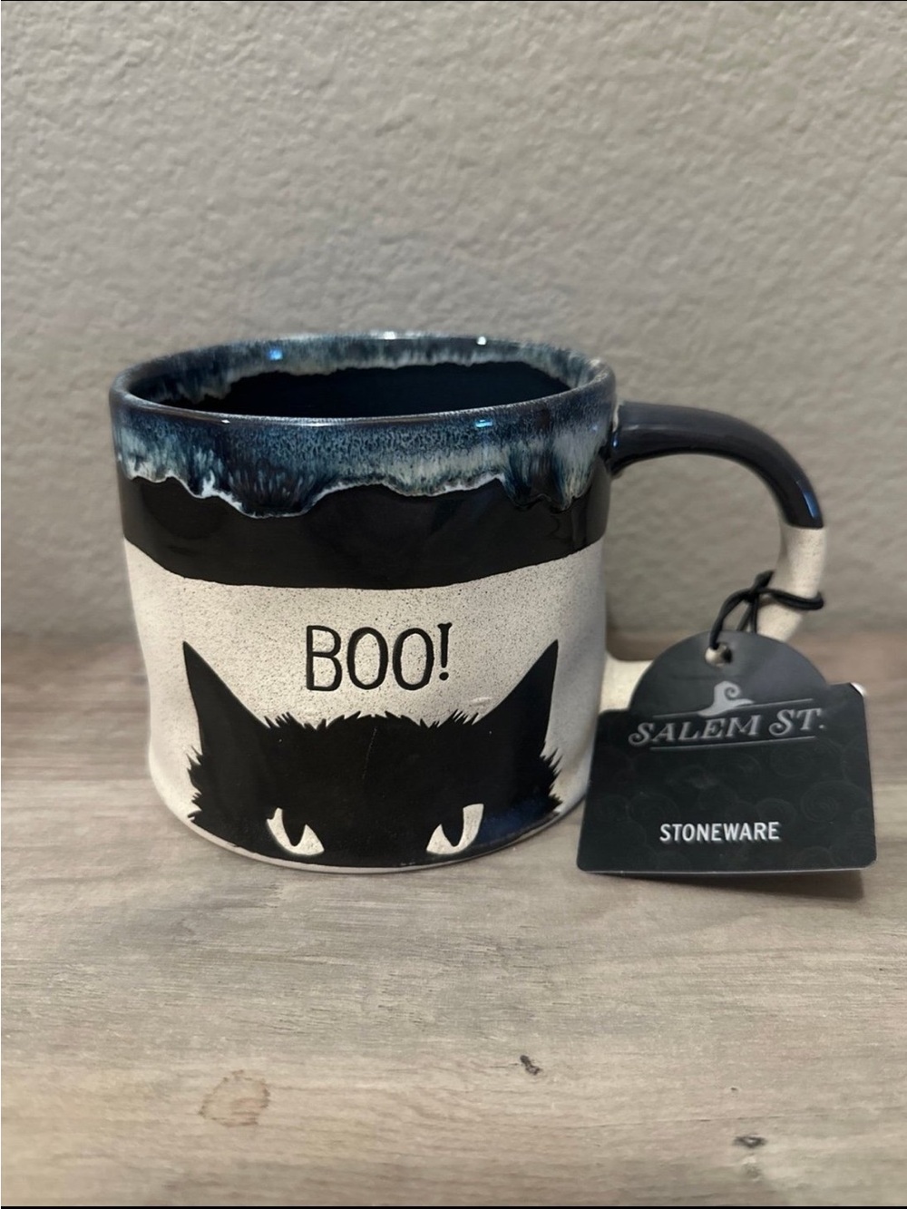'Boo!' Black & Cream Stoneware Halloween Mug